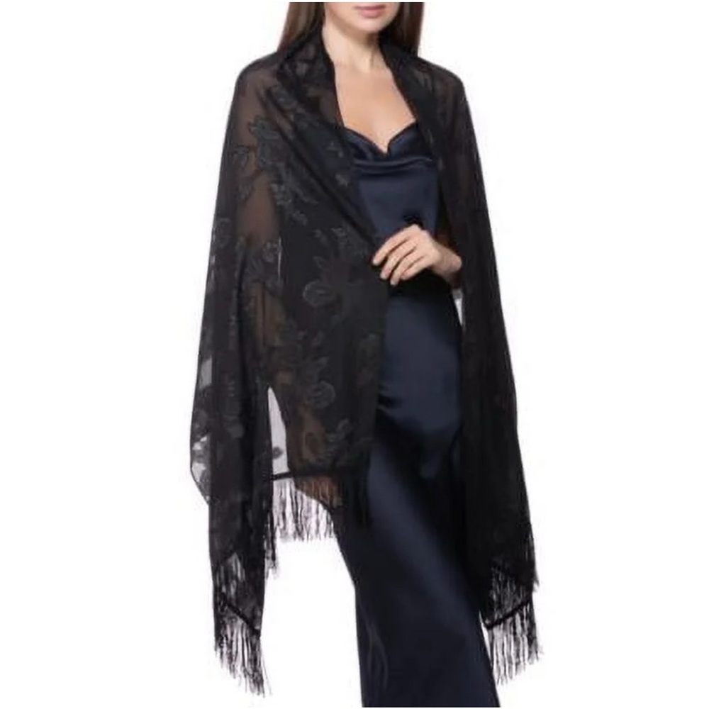 INC International Concepts Sheer Floral Fringe Scarf Wrap